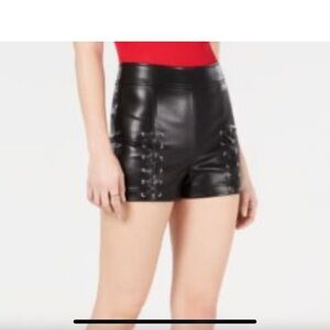 Guess Black Faux Leather Lace-Up High Waist Shorts